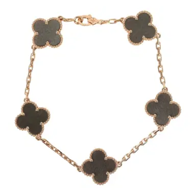 Van Cleef & Arpels Van Cleef & Arpels Vintage Alhambra 5 Motif Bracelet Silver Obsidian 18K Rose Gold | Thumbnail 1 Van Cleef & Arpels Van Cleef & Arpels Vintage Alhambra 5 Motif Bracelet Silver Obsidian 18K Rose Gold | Thumbnail 1