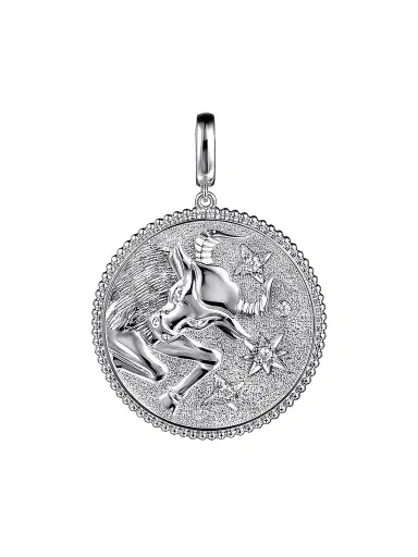 Gabriel & Co Women's Bujukan Sterling Silver & White Sapphire Taurus Medallion Pendant With Detachable Bail | Thumbnail 1 Gabriel & Co Women's Bujukan Sterling Silver & White Sapphire Taurus Medallion Pendant With Detachable Bail | Thumbnail 1