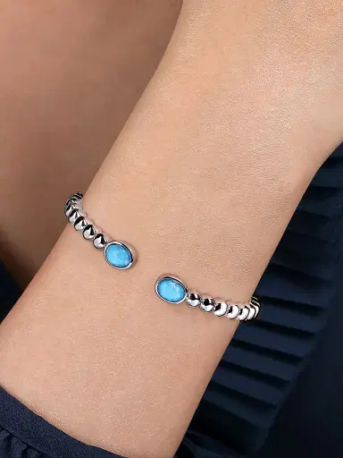 Gabriel & Co Women's Bujukan Sterling Silver Rock Crystal & Turquoise Bangle | Thumbnail 2 Gabriel & Co Women's Bujukan Sterling Silver Rock Crystal & Turquoise Bangle | Thumbnail 2