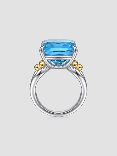 Gabriel & Co Women's Bujukan 14K Yellow Gold, Sterling Silver & Blue Topaz Signet Ring | Thumbnail 3 Gabriel & Co Women's Bujukan 14K Yellow Gold, Sterling Silver & Blue Topaz Signet Ring | Thumbnail 3