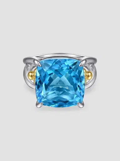 Gabriel & Co Women's Bujukan 14K Yellow Gold, Sterling Silver & Blue Topaz Signet Ring | Thumbnail 4 Gabriel & Co Women's Bujukan 14K Yellow Gold, Sterling Silver & Blue Topaz Signet Ring | Thumbnail 4