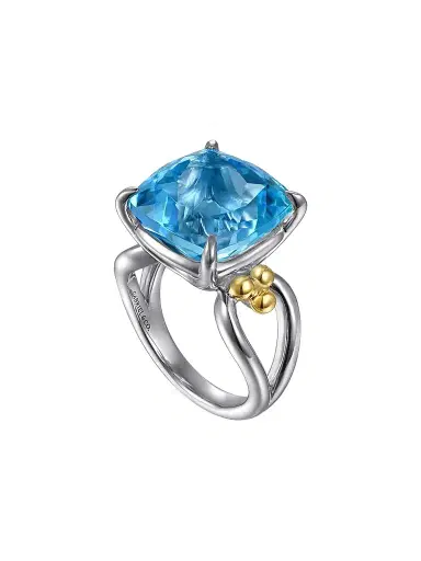 Gabriel & Co Women's Bujukan 14K Yellow Gold, Sterling Silver & Blue Topaz Signet Ring | Thumbnail 1 Gabriel & Co Women's Bujukan 14K Yellow Gold, Sterling Silver & Blue Topaz Signet Ring | Thumbnail 1