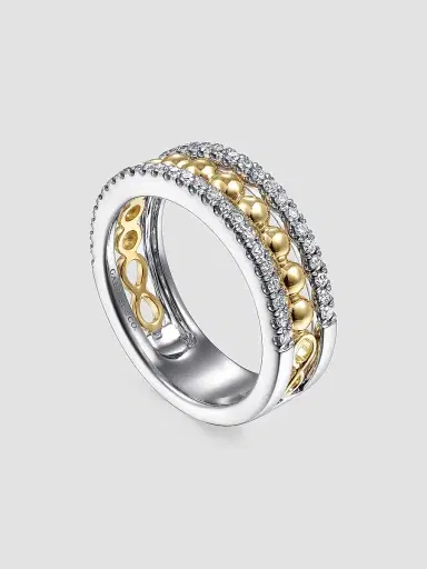 Gabriel & Co Women's Bujukan 14K White & Yellow Gold & 0.40 TCW Diamond Wide Band Ring | Thumbnail 3 Gabriel & Co Women's Bujukan 14K White & Yellow Gold & 0.40 TCW Diamond Wide Band Ring | Thumbnail 3
