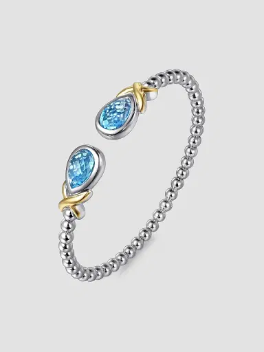 Gabriel & Co Women's Bujukan 14K Yellow Gold, Blue Topaz & Sterling Silver Bangle Bracelet | Thumbnail 3 Gabriel & Co Women's Bujukan 14K Yellow Gold, Blue Topaz & Sterling Silver Bangle Bracelet | Thumbnail 3