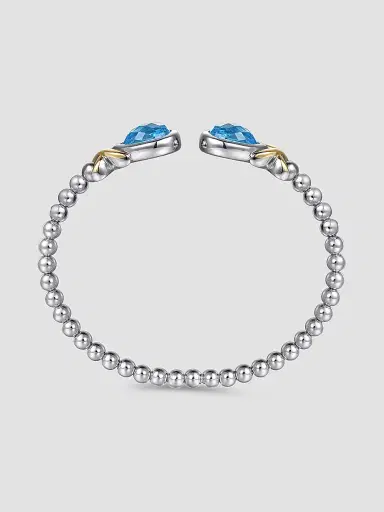 Gabriel & Co Women's Bujukan 14K Yellow Gold, Blue Topaz & Sterling Silver Bangle Bracelet | Thumbnail 4 Gabriel & Co Women's Bujukan 14K Yellow Gold, Blue Topaz & Sterling Silver Bangle Bracelet | Thumbnail 4