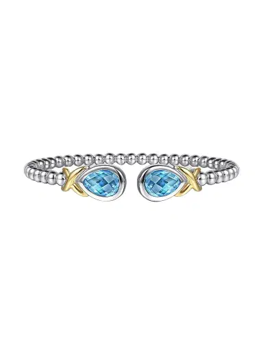 Gabriel & Co Women's Bujukan 14K Yellow Gold, Blue Topaz & Sterling Silver Bangle Bracelet | Thumbnail 1 Gabriel & Co Women's Bujukan 14K Yellow Gold, Blue Topaz & Sterling Silver Bangle Bracelet | Thumbnail 1