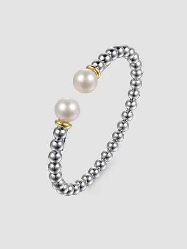 Gabriel & Co Women's Bujukan Sterling Silver, 14K Yellow Gold & Cultured Freshwater Pearl Bangle | Thumbnail 3 Gabriel & Co Women's Bujukan Sterling Silver, 14K Yellow Gold & Cultured Freshwater Pearl Bangle | Thumbnail 3
