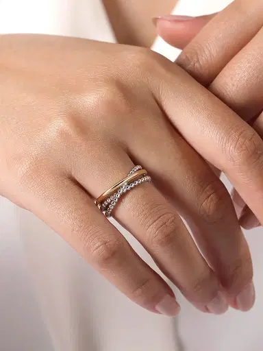 Gabriel & Co Women's Bujukan 14K White & Yellow Gold Crisscross Band Ring | Thumbnail 2 Gabriel & Co Women's Bujukan 14K White & Yellow Gold Crisscross Band Ring | Thumbnail 2