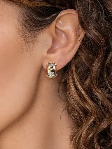 Gabriel & Co Women's Bujukan 14K White & Yellow Gold & 0.15 TCW Diamond J-Hoops | Thumbnail 2 Gabriel & Co Women's Bujukan 14K White & Yellow Gold & 0.15 TCW Diamond J-Hoops | Thumbnail 2
