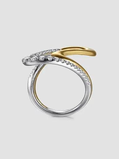 Gabriel & Co Women's Contemporary Swirl 14K White & Yellow & 0.75 TCW Diamond Twisted Ring | Thumbnail 3 Gabriel & Co Women's Contemporary Swirl 14K White & Yellow & 0.75 TCW Diamond Twisted Ring | Thumbnail 3