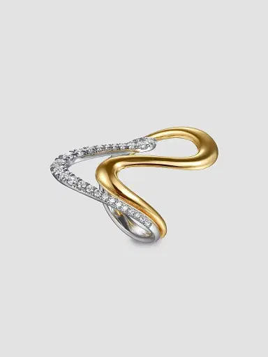 Gabriel & Co Women's Contemporary Swirl 14K White & Yellow & 0.75 TCW Diamond Twisted Ring | Thumbnail 4 Gabriel & Co Women's Contemporary Swirl 14K White & Yellow & 0.75 TCW Diamond Twisted Ring | Thumbnail 4
