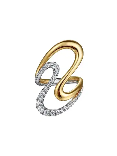 Gabriel & Co Women's Contemporary Swirl 14K White & Yellow & 0.75 TCW Diamond Twisted Ring | Thumbnail 1 Gabriel & Co Women's Contemporary Swirl 14K White & Yellow & 0.75 TCW Diamond Twisted Ring | Thumbnail 1