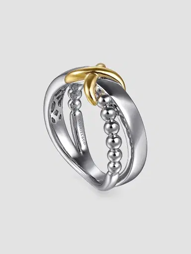 Gabriel & Co Women's Bujukan 14K White & Yellow Gold Wide Crisscross Ring | Thumbnail 3 Gabriel & Co Women's Bujukan 14K White & Yellow Gold Wide Crisscross Ring | Thumbnail 3
