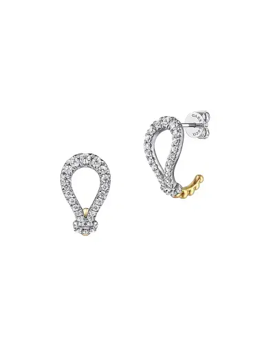 Gabriel & Co Women's Bujukan 14K White & Yellow Gold & 0.58 TCW Diamond Horseshoe J-Hoops | Thumbnail 1 Gabriel & Co Women's Bujukan 14K White & Yellow Gold & 0.58 TCW Diamond Horseshoe J-Hoops | Thumbnail 1