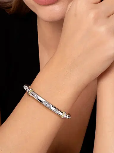 Gabriel & Co Women's Bujukan 14K Yellow Gold, White Sapphire & Sterling Silver Bangle Bracelet | Thumbnail 2 Gabriel & Co Women's Bujukan 14K Yellow Gold, White Sapphire & Sterling Silver Bangle Bracelet | Thumbnail 2