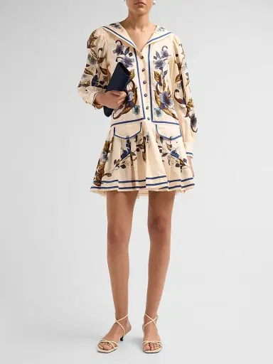 Farm Rio Women's Golden Nature Long-Sleeve Mini Dress | Thumbnail 2 Farm Rio Women's Golden Nature Long-Sleeve Mini Dress | Thumbnail 2