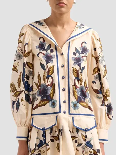 Farm Rio Women's Golden Nature Long-Sleeve Mini Dress | Thumbnail 5 Farm Rio Women's Golden Nature Long-Sleeve Mini Dress | Thumbnail 5