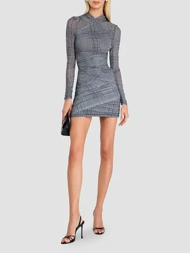 SEROYA Women's Moxey Glen Check Ruched Body-Con Mini Dress | Thumbnail 2 SEROYA Women's Moxey Glen Check Ruched Body-Con Mini Dress | Thumbnail 2