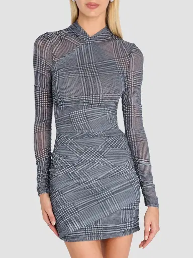SEROYA Women's Moxey Glen Check Ruched Body-Con Mini Dress | Thumbnail 4 SEROYA Women's Moxey Glen Check Ruched Body-Con Mini Dress | Thumbnail 4