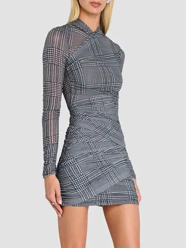 SEROYA Women's Moxey Glen Check Ruched Body-Con Mini Dress | Thumbnail 6 SEROYA Women's Moxey Glen Check Ruched Body-Con Mini Dress | Thumbnail 6