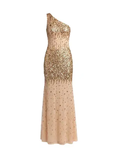 Mac Duggal Women's Beaded Mesh One-Shoulder Fitted Gown | Thumbnail 1 Mac Duggal Women's Beaded Mesh One-Shoulder Fitted Gown | Thumbnail 1