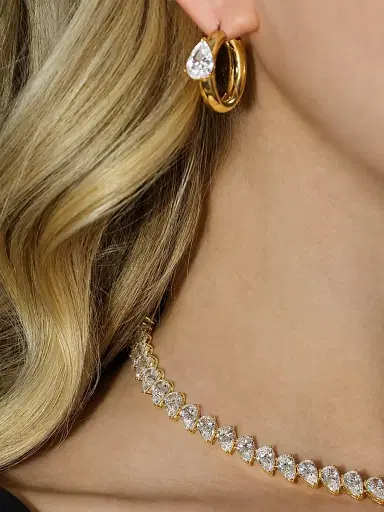 FANTASIA by DESERIO Women's Poise 18K-Yellow-Gold Vermeil & 4.00 TCW Cubic Zirconia Hoop Earrings | Thumbnail 2 FANTASIA by DESERIO Women's Poise 18K-Yellow-Gold Vermeil & 4.00 TCW Cubic Zirconia Hoop Earrings | Thumbnail 2
