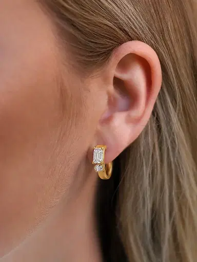FANTASIA by DESERIO Women's Legacy Harmony 18K-Yellow-Gold Vermeil & 6.20 TCW Cubic Zirconia Hoop Earrings | Thumbnail 2 FANTASIA by DESERIO Women's Legacy Harmony 18K-Yellow-Gold Vermeil & 6.20 TCW Cubic Zirconia Hoop Earrings | Thumbnail 2