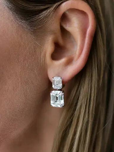 FANTASIA by DESERIO Women's Sterling Silver & 19.00 TCW Cubic Zirconia Double Drop Earrings | Thumbnail 2 FANTASIA by DESERIO Women's Sterling Silver & 19.00 TCW Cubic Zirconia Double Drop Earrings | Thumbnail 2