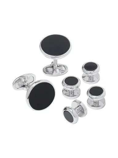 Jan Leslie Men's Sterling Silver & Onyx Cufflinks Set | Thumbnail 1 Jan Leslie Men's Sterling Silver & Onyx Cufflinks Set | Thumbnail 1