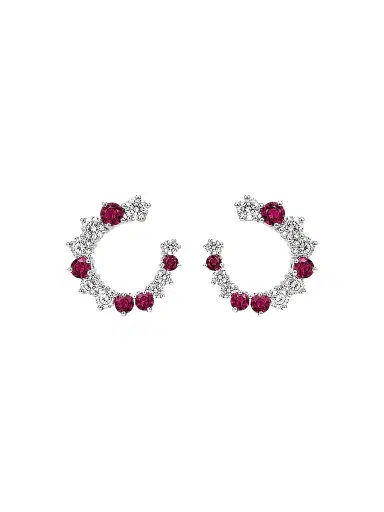 FANTASIA by DESERIO Women's Swirl Sterling Silver, Lab-Grown Ruby & 3.25 TCW Cubic Zirconia Open Circle Earrings | Thumbnail 1 FANTASIA by DESERIO Women's Swirl Sterling Silver, Lab-Grown Ruby & 3.25 TCW Cubic Zirconia Open Circle Earrings | Thumbnail 1