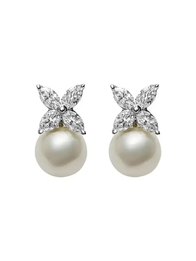 Women's Sterling Silver, 2.00 TCW Cubic Zirconia & Imitation Pearl Stud Earrings Women's Sterling Silver, 2.00 TCW Cubic Zirconia & Imitation Pearl Stud Earrings