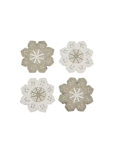 Sudha Pennathur Set of Four Beaded Velvet Snowflake Coasters | Thumbnail 1 Sudha Pennathur Set of Four Beaded Velvet Snowflake Coasters | Thumbnail 1
