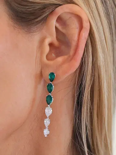 FANTASIA by DESERIO Women's Sterling Silver, 2.00 TCW Lab-Grown Emerald & 1.50 TCW Cubic Zirconia Drop Earrings | Thumbnail 2 FANTASIA by DESERIO Women's Sterling Silver, 2.00 TCW Lab-Grown Emerald & 1.50 TCW Cubic Zirconia Drop Earrings | Thumbnail 2