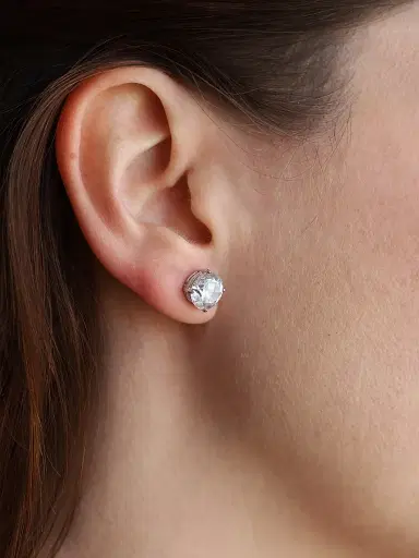 FANTASIA by DESERIO Women's Sterling Silver & 3.50 TCW Round Cubic Zirconia Stud Earrings | Thumbnail 2 FANTASIA by DESERIO Women's Sterling Silver & 3.50 TCW Round Cubic Zirconia Stud Earrings | Thumbnail 2