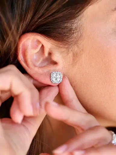 FANTASIA by DESERIO Women's Sterling Silver & 3.85 TCW Cubic Zirconia Halo Stud Earrings | Thumbnail 2 FANTASIA by DESERIO Women's Sterling Silver & 3.85 TCW Cubic Zirconia Halo Stud Earrings | Thumbnail 2