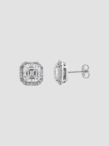 FANTASIA by DESERIO Women's Sterling Silver & 3.85 TCW Cubic Zirconia Halo Stud Earrings | Thumbnail 3 FANTASIA by DESERIO Women's Sterling Silver & 3.85 TCW Cubic Zirconia Halo Stud Earrings | Thumbnail 3