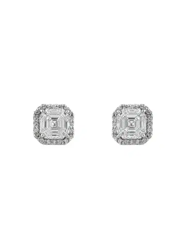 FANTASIA by DESERIO Women's Sterling Silver & 3.85 TCW Cubic Zirconia Halo Stud Earrings | Thumbnail 1 FANTASIA by DESERIO Women's Sterling Silver & 3.85 TCW Cubic Zirconia Halo Stud Earrings | Thumbnail 1