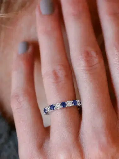 FANTASIA by DESERIO Women's 14K White Gold, 1.10 TCW Lab-Grown Blue Sapphire & 1.10 TCW Cubic Zirconia Eternity Band | Thumbnail 2 FANTASIA by DESERIO Women's 14K White Gold, 1.10 TCW Lab-Grown Blue Sapphire & 1.10 TCW Cubic Zirconia Eternity Band | Thumbnail 2