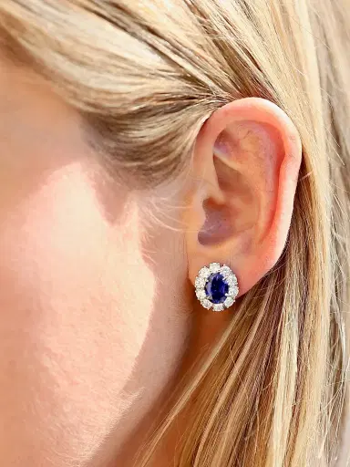 FANTASIA by DESERIO Women's Sterling Silver, 4.00 TCW Lab-Grown Blue Sapphire & 2.00 TCW Cubic Zirconia Halo Stud Earrings | Thumbnail 2 FANTASIA by DESERIO Women's Sterling Silver, 4.00 TCW Lab-Grown Blue Sapphire & 2.00 TCW Cubic Zirconia Halo Stud Earrings | Thumbnail 2