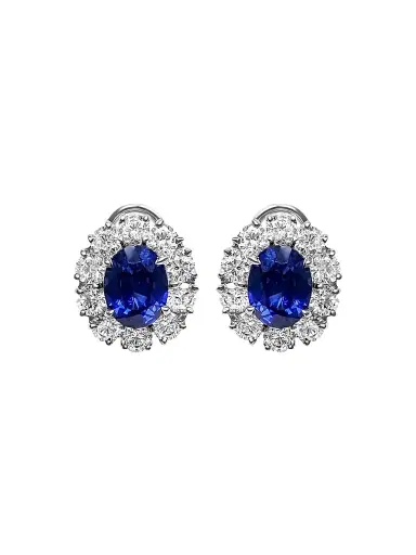 FANTASIA by DESERIO Women's Sterling Silver, 4.00 TCW Lab-Grown Blue Sapphire & 2.00 TCW Cubic Zirconia Halo Stud Earrings | Thumbnail 1 FANTASIA by DESERIO Women's Sterling Silver, 4.00 TCW Lab-Grown Blue Sapphire & 2.00 TCW Cubic Zirconia Halo Stud Earrings | Thumbnail 1