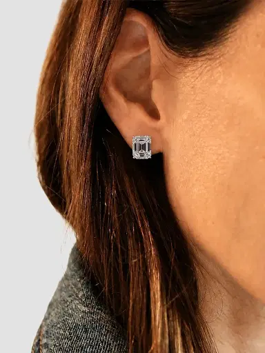 FANTASIA by DESERIO Women's Sterling Silver & 14.00 TCW Emerald-Cut Cubic Zirconia Stud Earrings | Thumbnail 2 FANTASIA by DESERIO Women's Sterling Silver & 14.00 TCW Emerald-Cut Cubic Zirconia Stud Earrings | Thumbnail 2