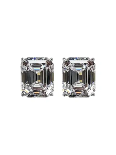 FANTASIA by DESERIO Women's Sterling Silver & 14.00 TCW Emerald-Cut Cubic Zirconia Stud Earrings | Thumbnail 1 FANTASIA by DESERIO Women's Sterling Silver & 14.00 TCW Emerald-Cut Cubic Zirconia Stud Earrings | Thumbnail 1