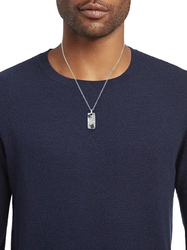 JOHN VARVATOS Men's Artisan Metals JV Sterling Silver & Black Diamond ID Tag Pendant Necklace | Thumbnail 2 JOHN VARVATOS Men's Artisan Metals JV Sterling Silver & Black Diamond ID Tag Pendant Necklace | Thumbnail 2