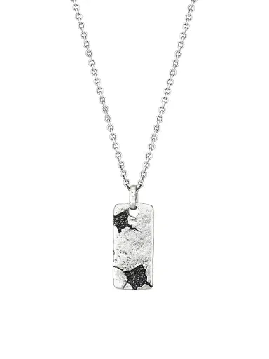 JOHN VARVATOS Men's Artisan Metals JV Sterling Silver & Black Diamond ID Tag Pendant Necklace | Thumbnail 1 JOHN VARVATOS Men's Artisan Metals JV Sterling Silver & Black Diamond ID Tag Pendant Necklace | Thumbnail 1
