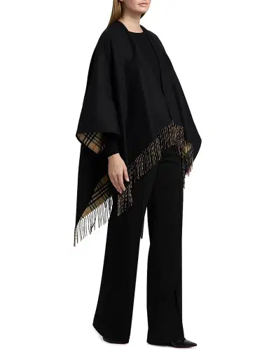Burberry Women's Check Wool Fringe Cape | Thumbnail 2 Burberry Women's Check Wool Fringe Cape | Thumbnail 2