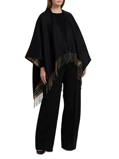 Burberry Women's Check Wool Fringe Cape | Thumbnail 3 Burberry Women's Check Wool Fringe Cape | Thumbnail 3