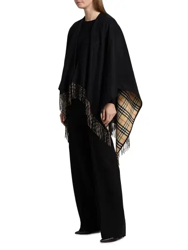 Burberry Women's Check Wool Fringe Cape | Thumbnail 4 Burberry Women's Check Wool Fringe Cape | Thumbnail 4