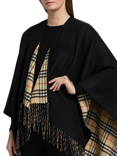 Burberry Women's Check Wool Fringe Cape | Thumbnail 6 Burberry Women's Check Wool Fringe Cape | Thumbnail 6