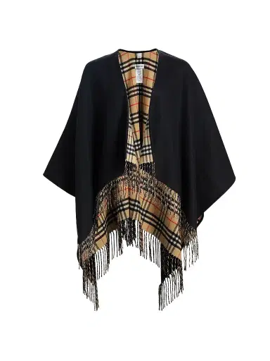 Burberry Women's Check Wool Fringe Cape | Thumbnail 1 Burberry Women's Check Wool Fringe Cape | Thumbnail 1