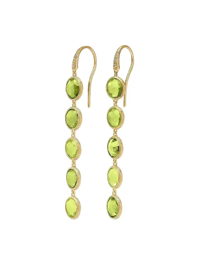 Women's Jaipur Color 18K Yellow Gold, 0.03 TCW Diamond & Peridot Drop Earrings Women's Jaipur Color 18K Yellow Gold, 0.03 TCW Diamond & Peridot Drop Earrings